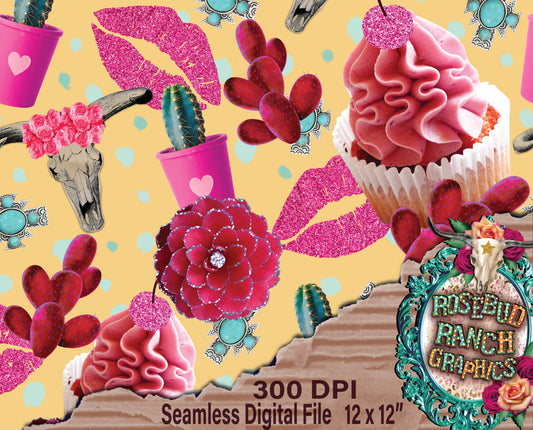 Pink cupcake seamless pattern